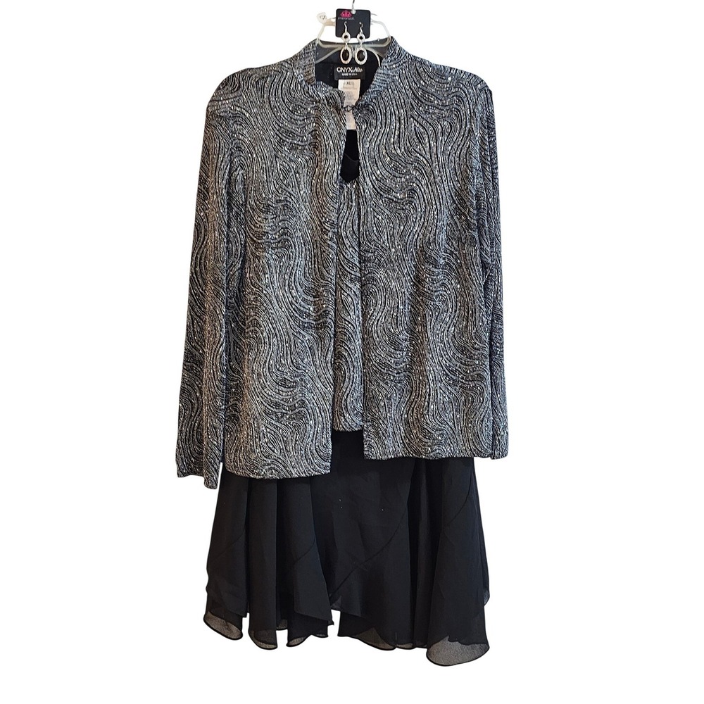 Onyx‎ Nite & R&M Richards 3pc Skirt Set XL&16 Black Silver Metallic Formal Event